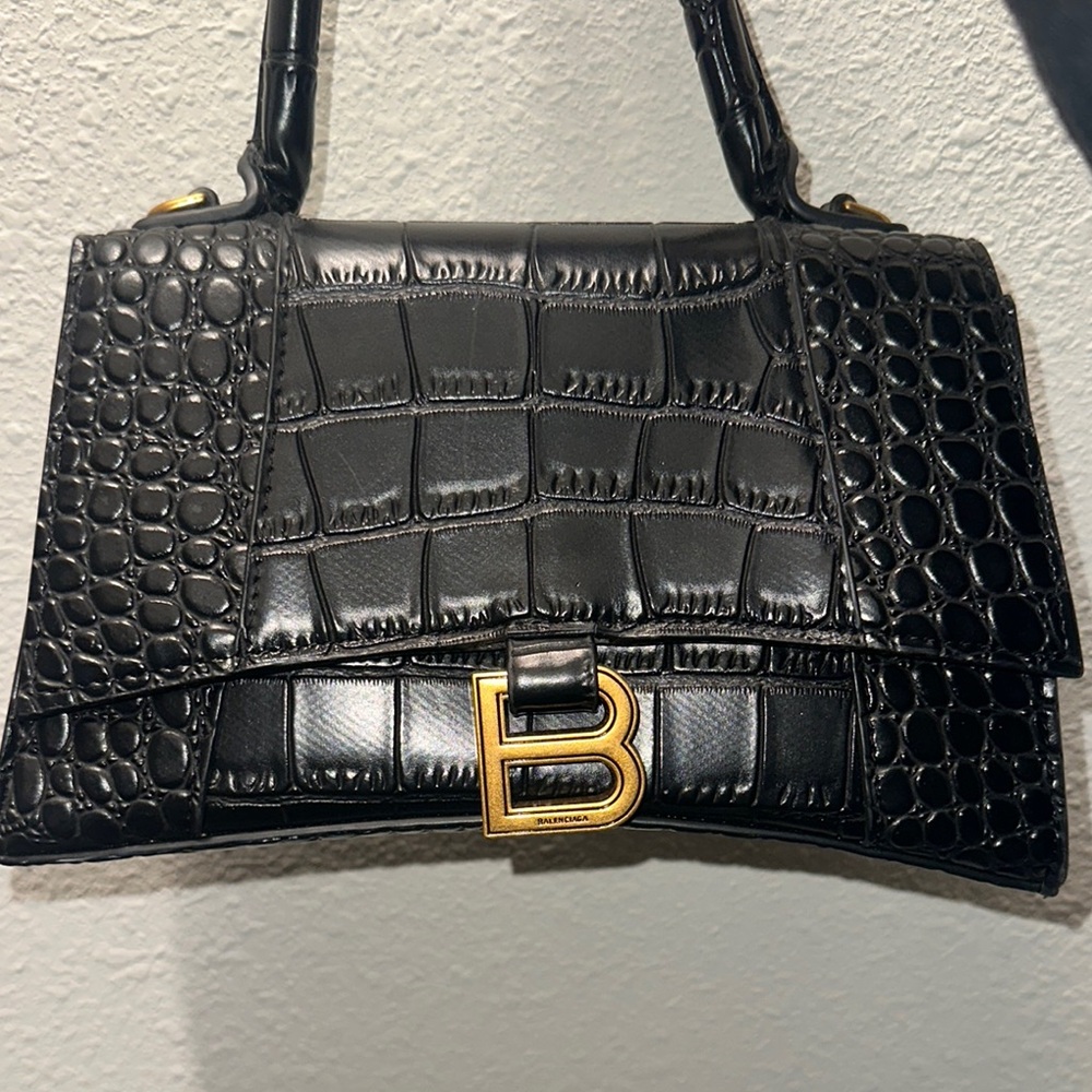Balenciaga Black Croc-Embossed Leather Bag